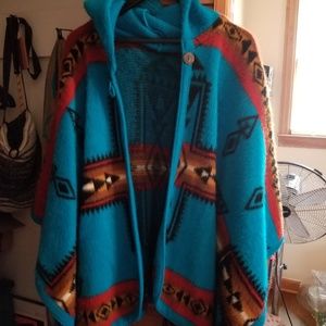 Southwest style hooded wool poncho